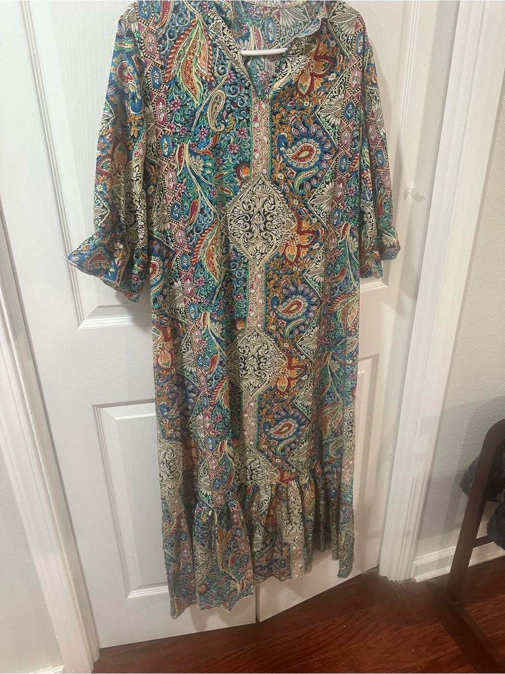 Amazon Multicolor Paisley Midi Dress - Teal, Orange & Pink Accents